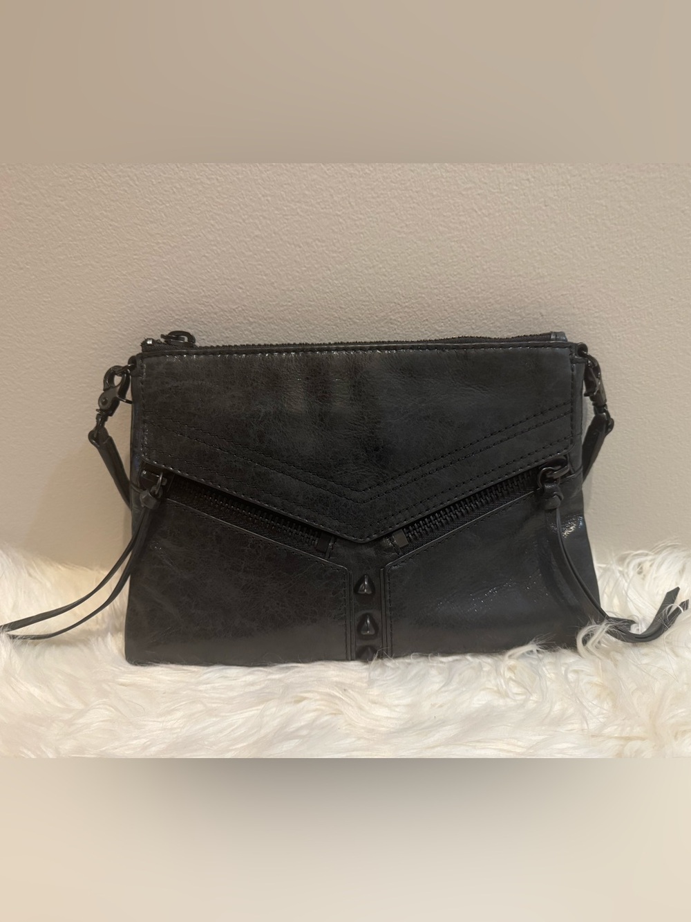 Botkier Black Leather Moto Crossbody Bag